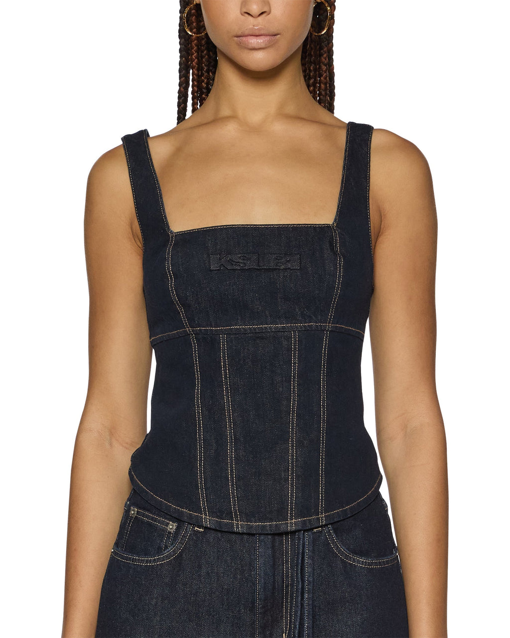 Womens Hera Bustier Zenith Pop Fitted Fashion Tops - Denim