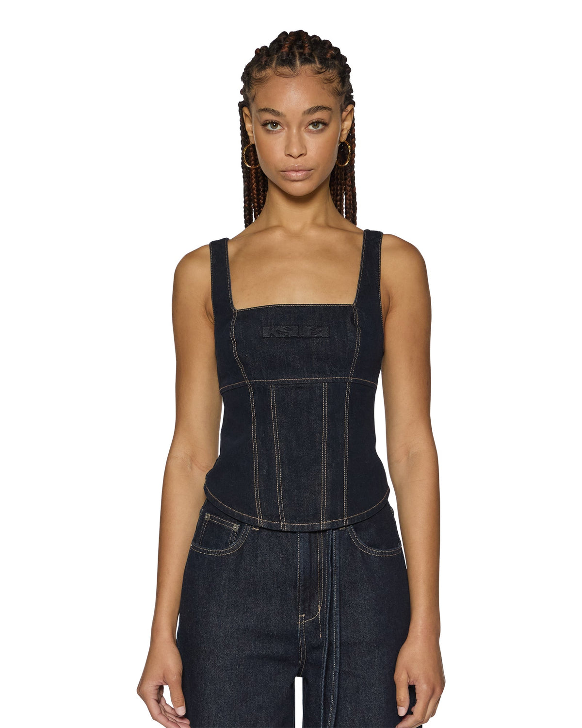 Womens Hera Bustier Zenith Pop Fitted Fashion Tops - Denim