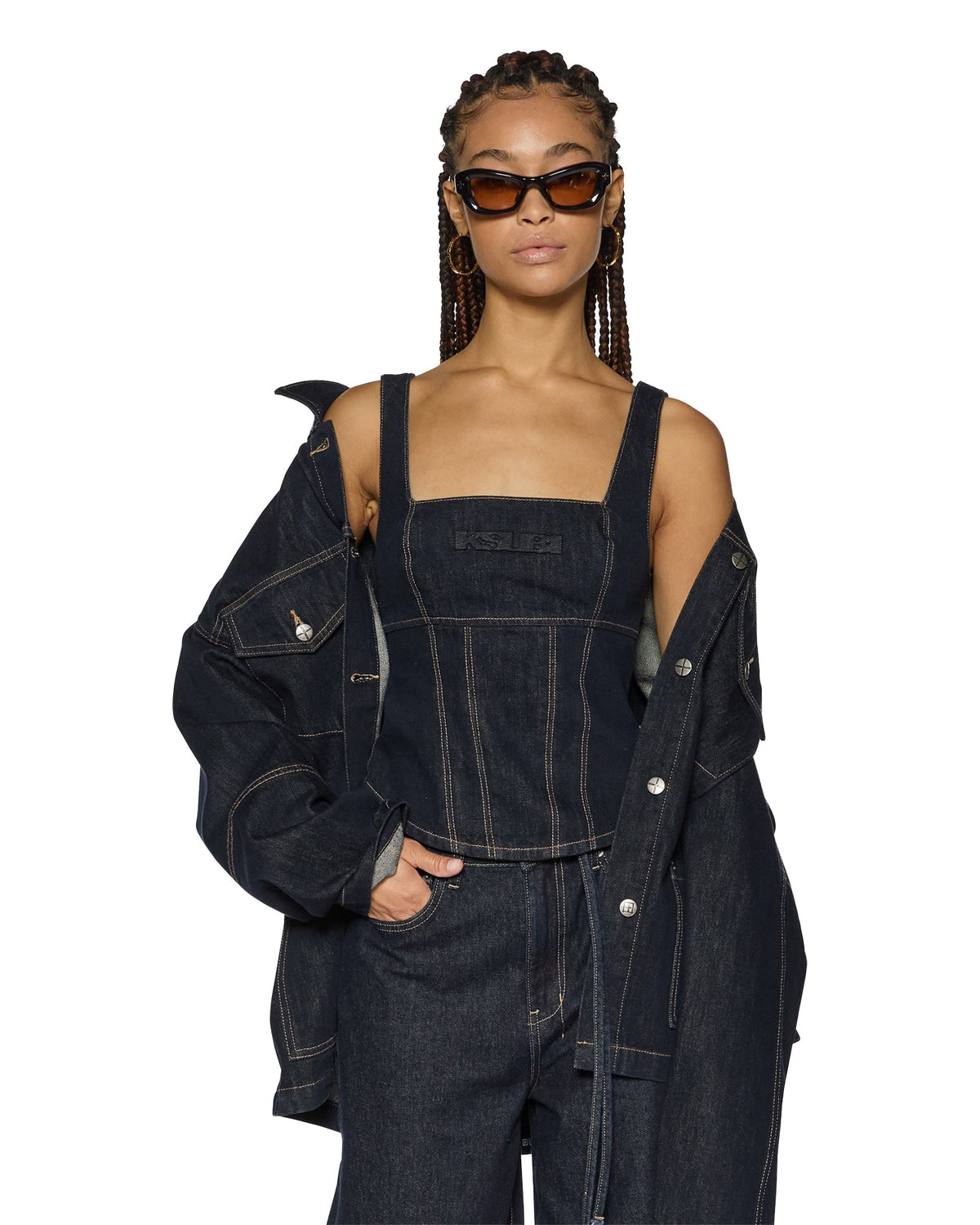 Womens Hera Bustier Zenith Pop Fitted Fashion Tops - Denim