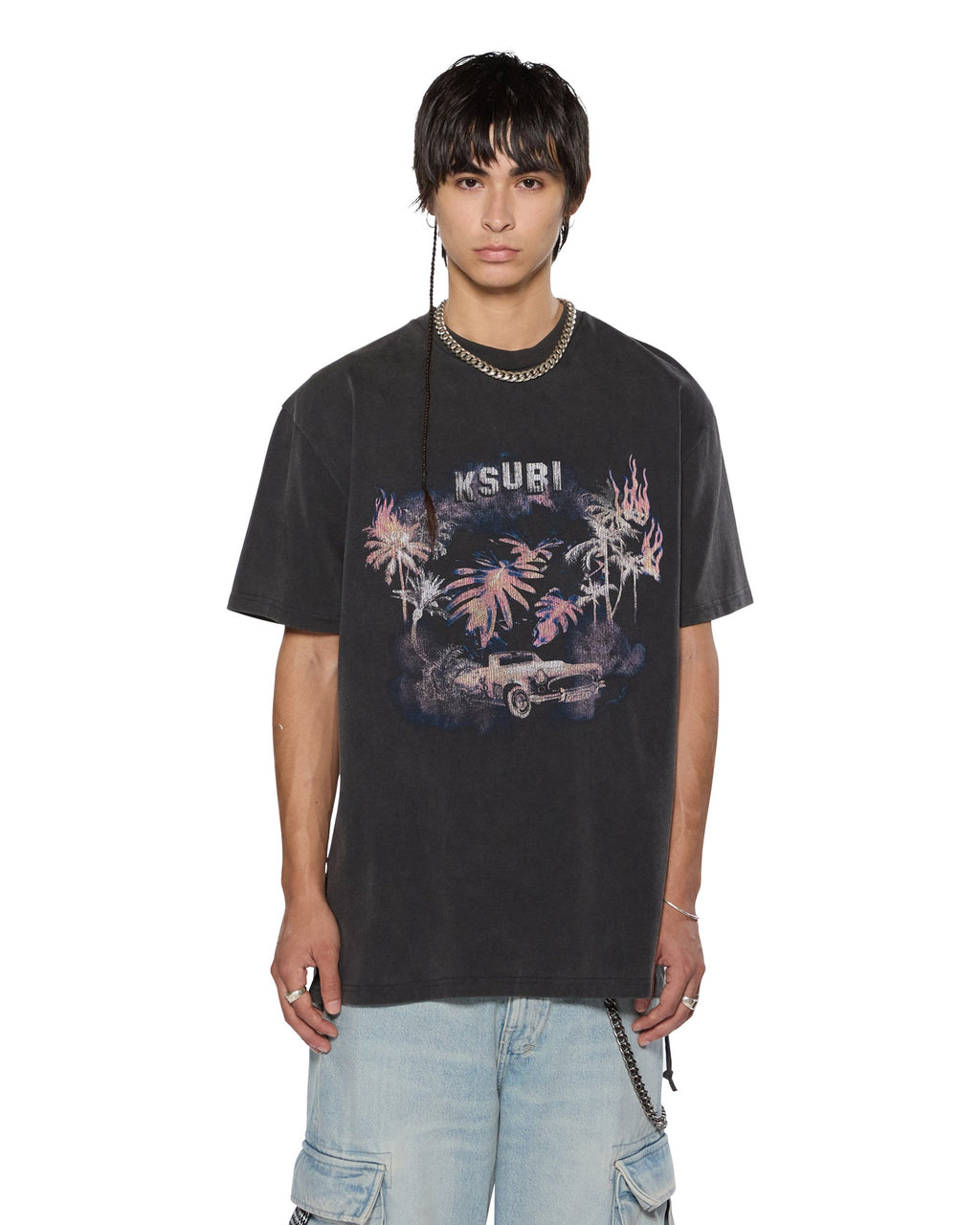 Mens Island Biggie Ss Tee Faded Black Oversized Tees - Black