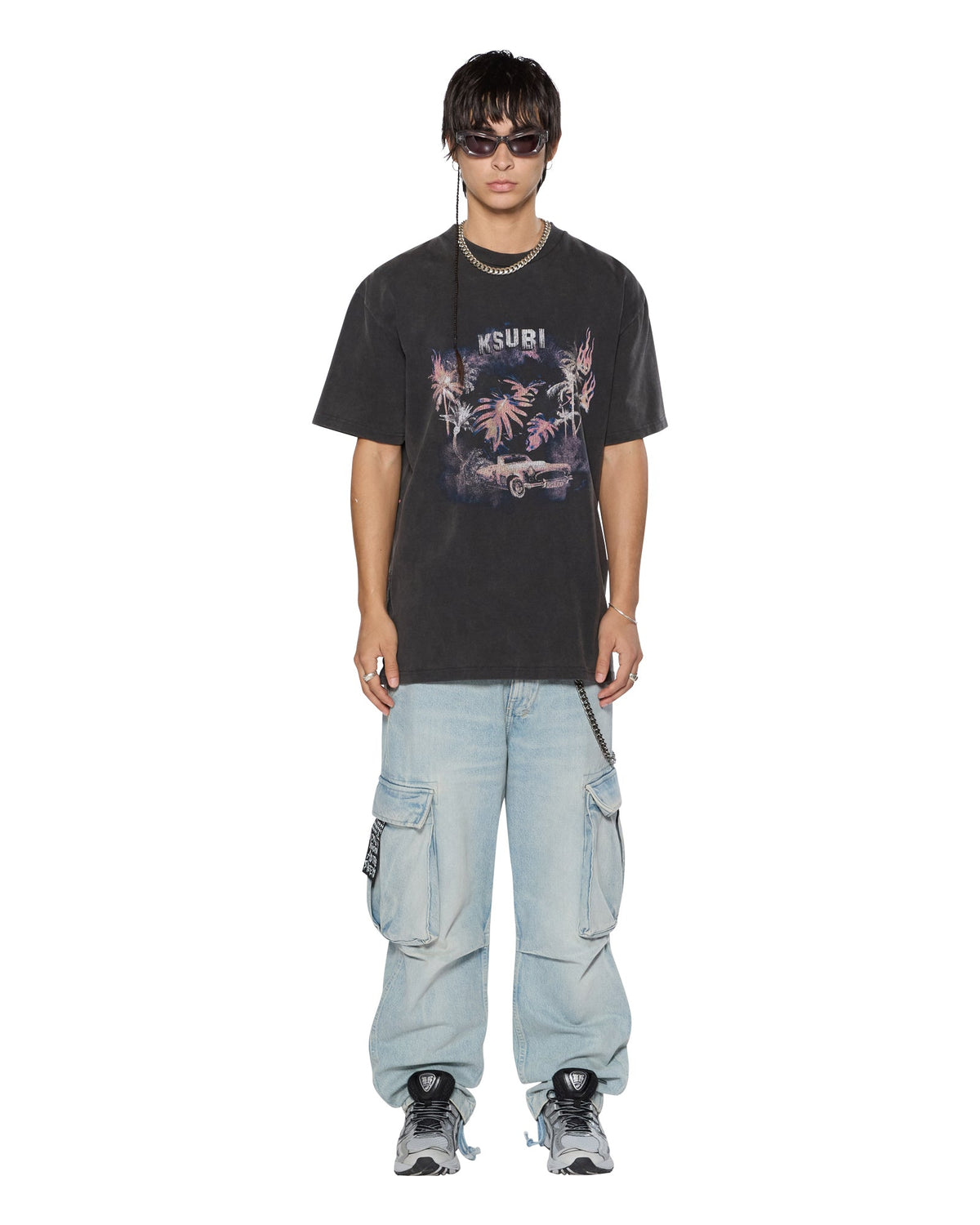 Mens Island Biggie Ss Tee Faded Black Oversized Tees - Black