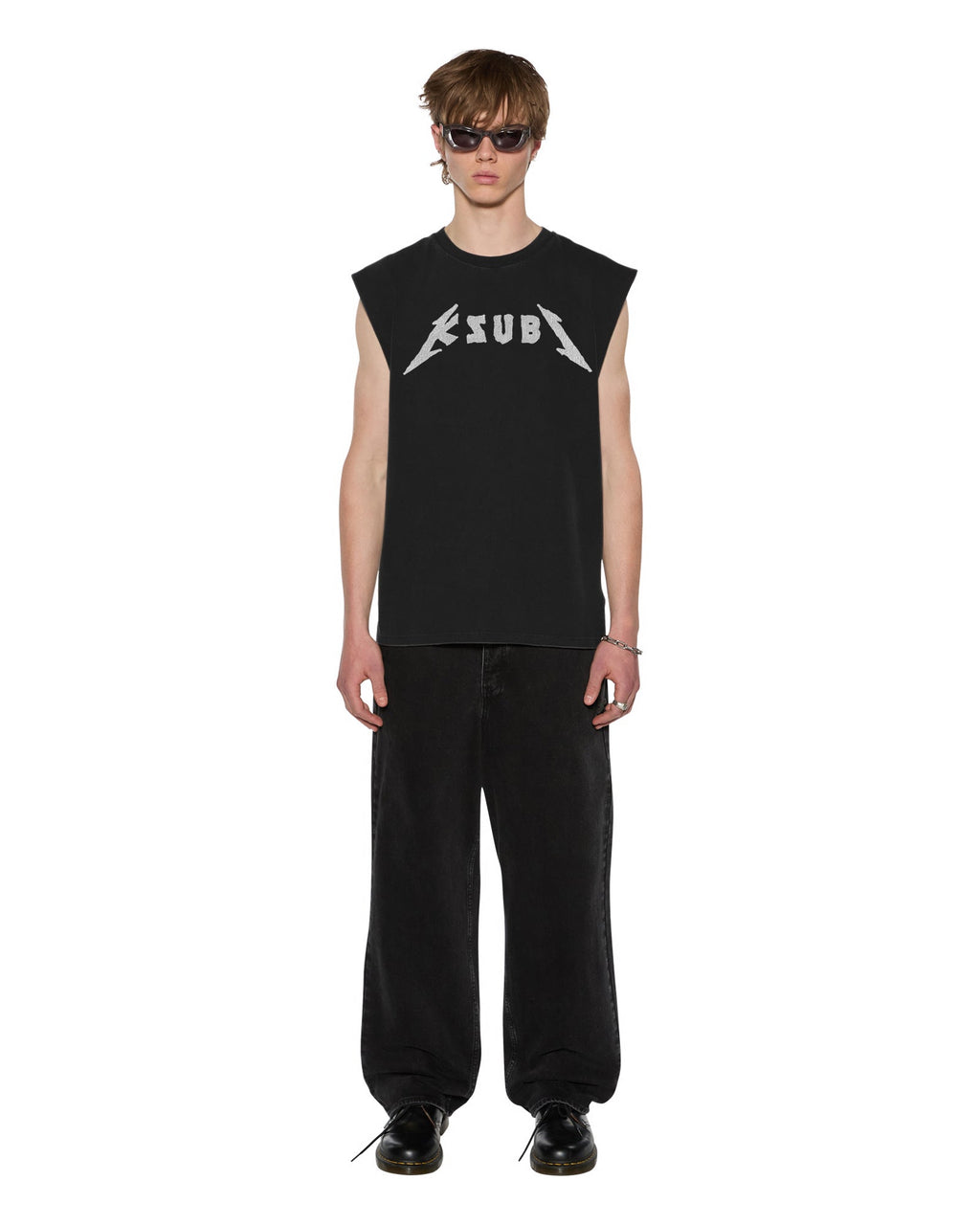 Mens Line Up Ekcess Cut Off Tee Jet Black Oversized Tees - Black