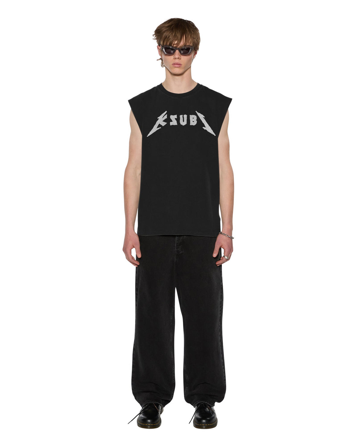 Mens Line Up Ekcess Cut Off Tee Jet Black Oversized Tees - Black