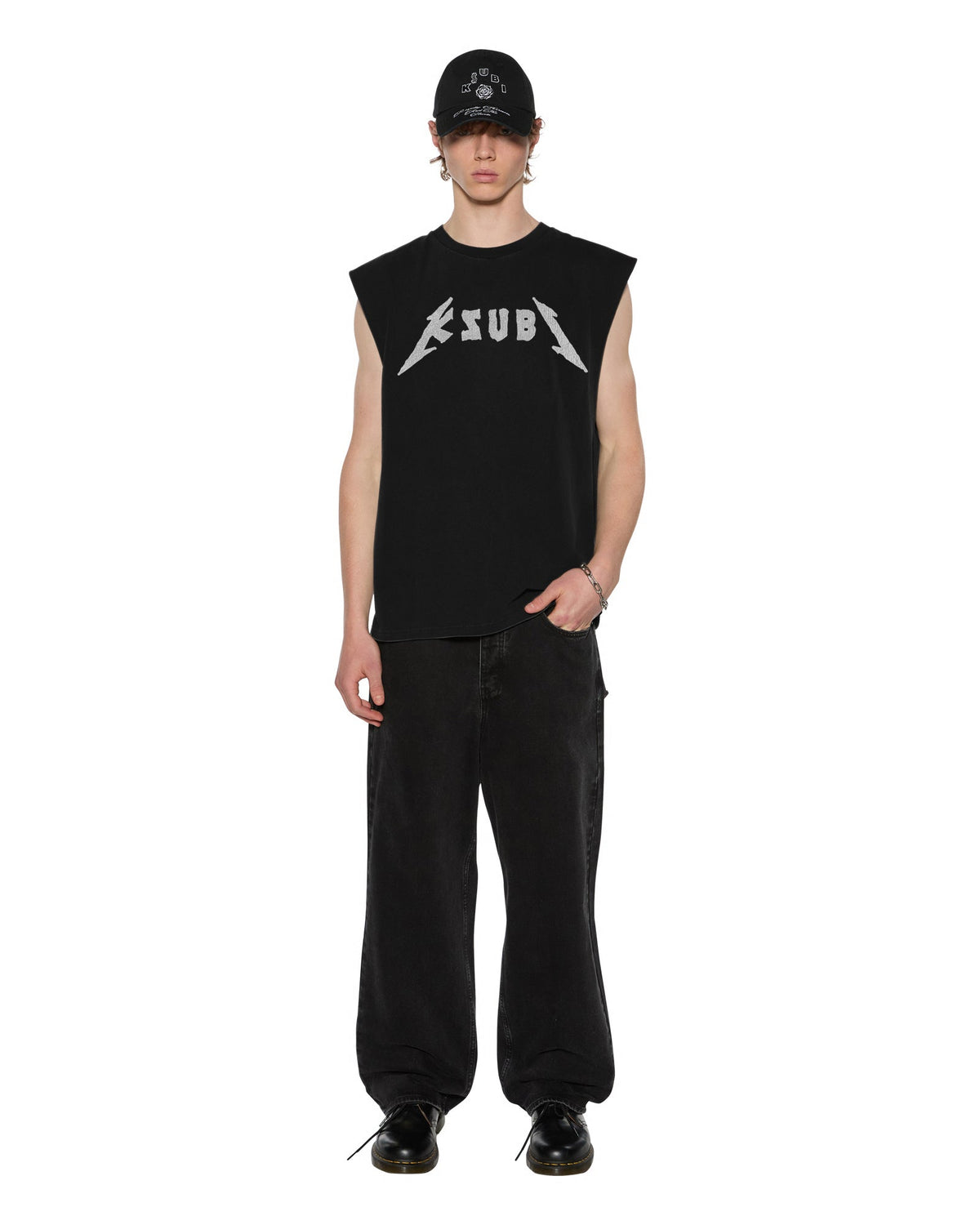 Mens Line Up Ekcess Cut Off Tee Jet Black Oversized Tees - Black