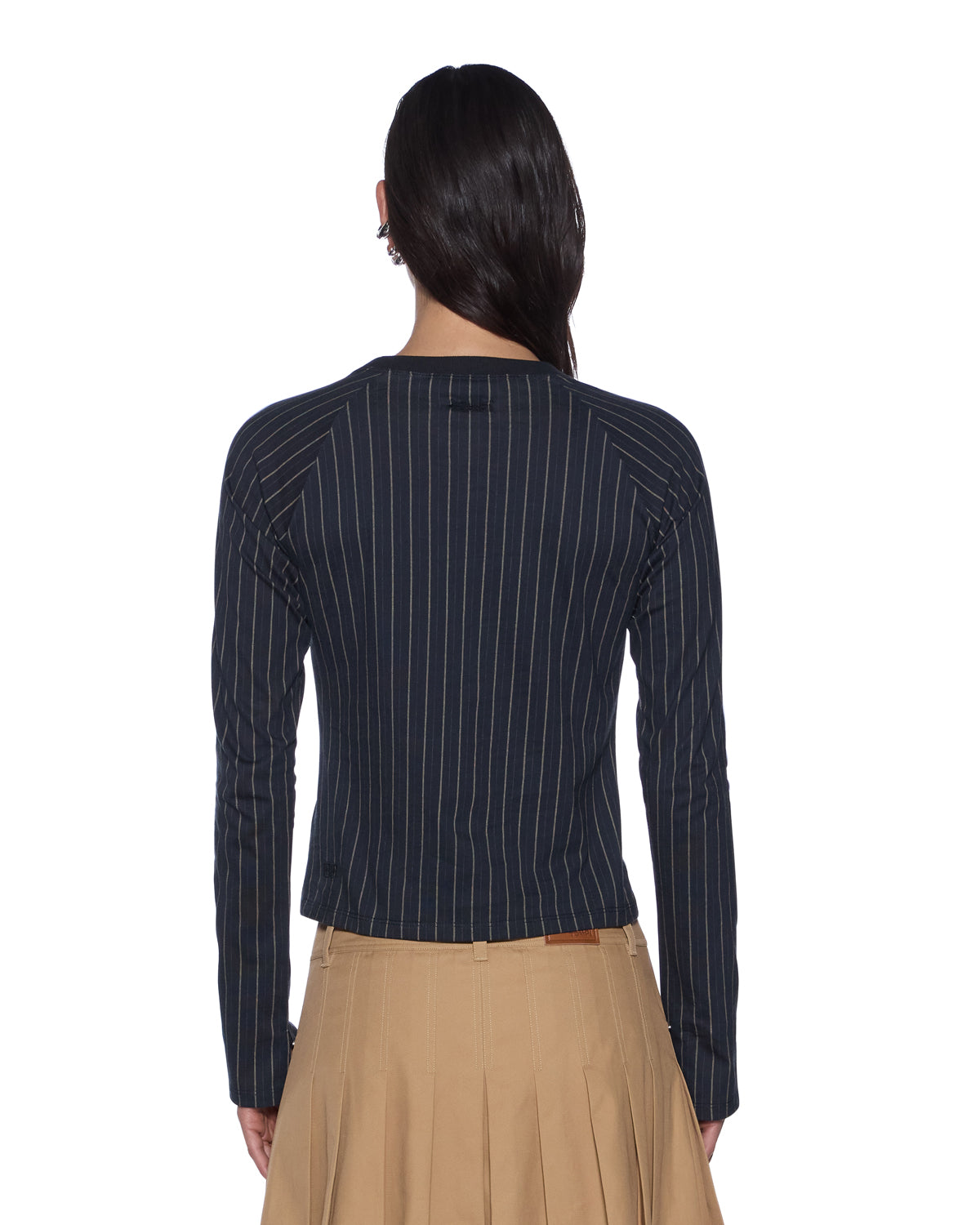 Womens Porter Ls Top Black Pinstripe Slim Fashion Tops - Black