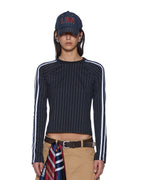 Womens Porter Ls Top Black Pinstripe Slim Fashion Tops - Black