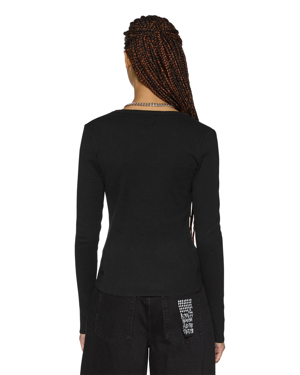 Womens Rework Ls Top Black Fitted Fashion Tops - Black