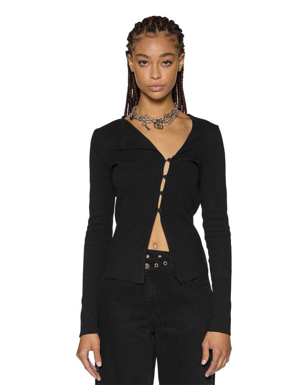 Womens Rework Ls Top Black Fitted Fashion Tops - Black