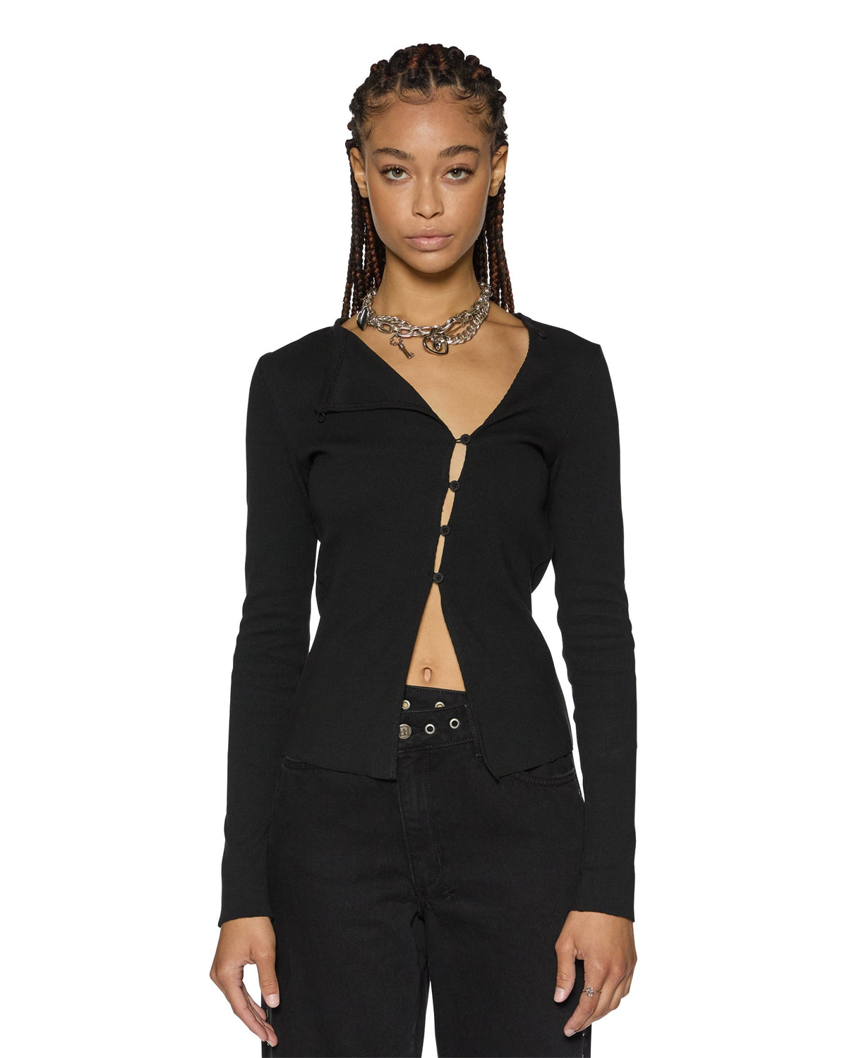 Womens Rework Ls Top Black Fitted Fashion Tops - Black