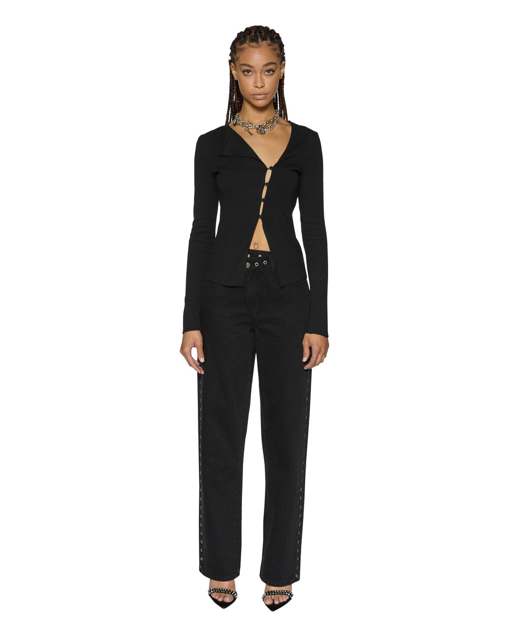 Womens Rework Ls Top Black Fitted Fashion Tops - Black