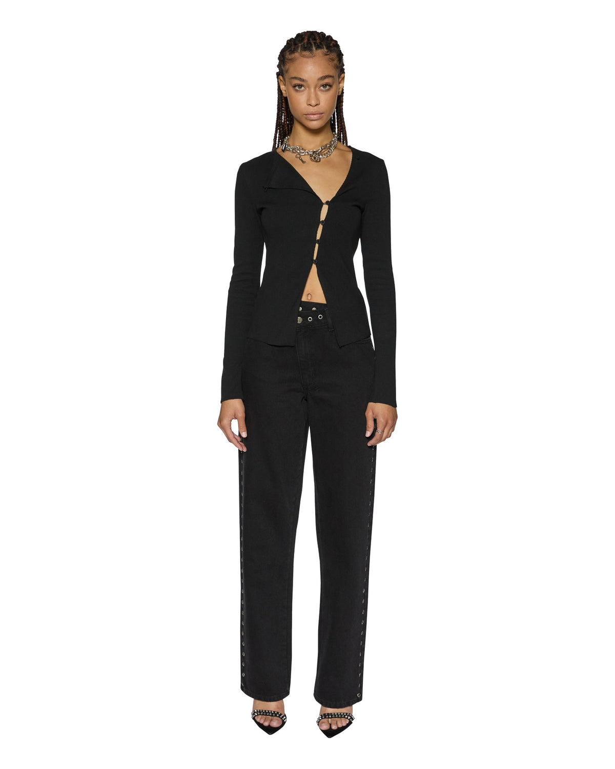 Womens Rework Ls Top Black Fitted Fashion Tops - Black