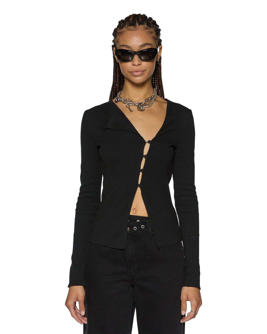 Womens Rework Ls Top Black Fitted Fashion Tops - Black