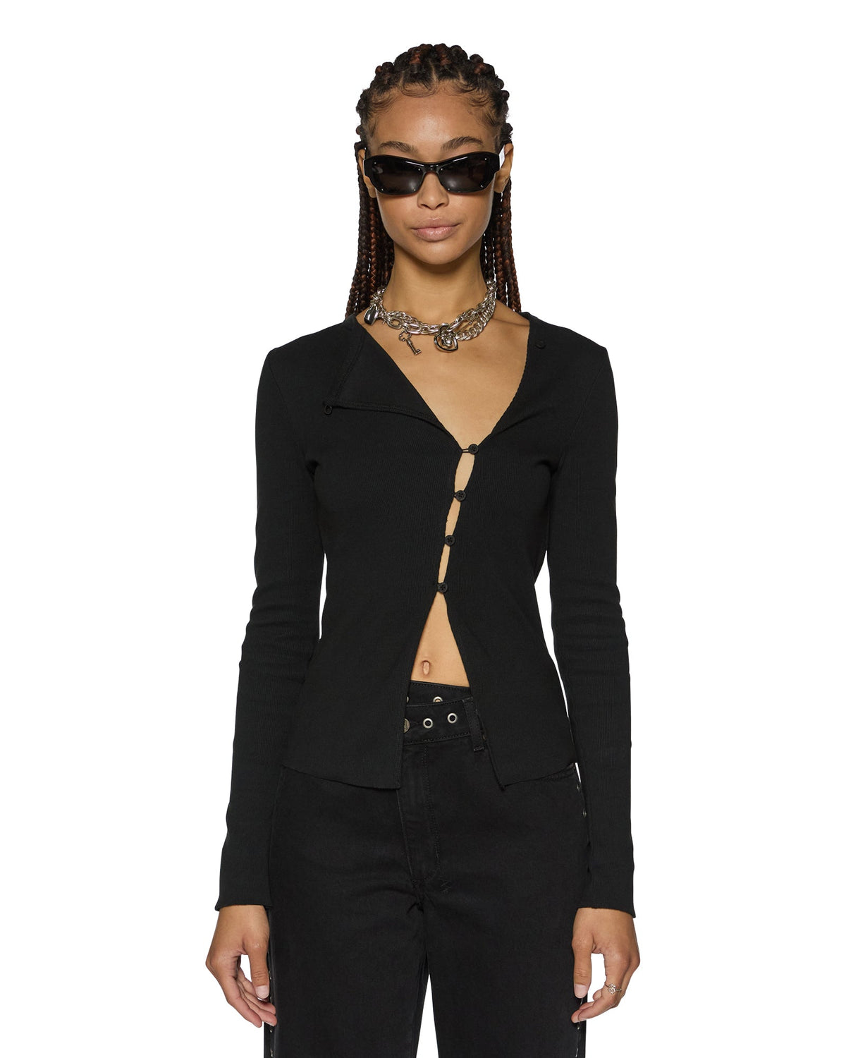 Womens Rework Ls Top Black Fitted Fashion Tops - Black