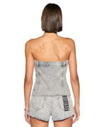 Womens Retro Bustier Dime Krystal Fitted Fashion Tops - Grey