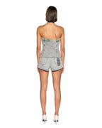 Womens Retro Bustier Dime Krystal Fitted Fashion Tops - Grey