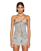Womens Retro Bustier Dime Krystal Fitted Fashion Tops - Grey