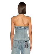 Womens Retro Bustier Youth Fitted Fashion Tops - Denim