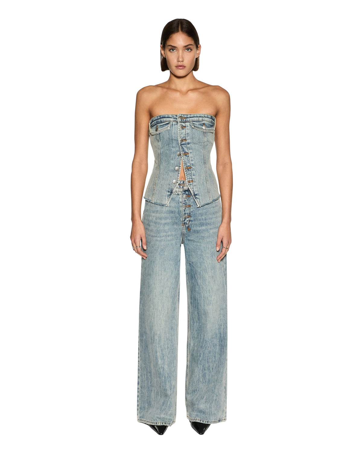 Womens Retro Bustier Youth Fitted Fashion Tops - Denim