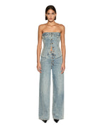 Womens Retro Bustier Youth Fitted Fashion Tops - Denim