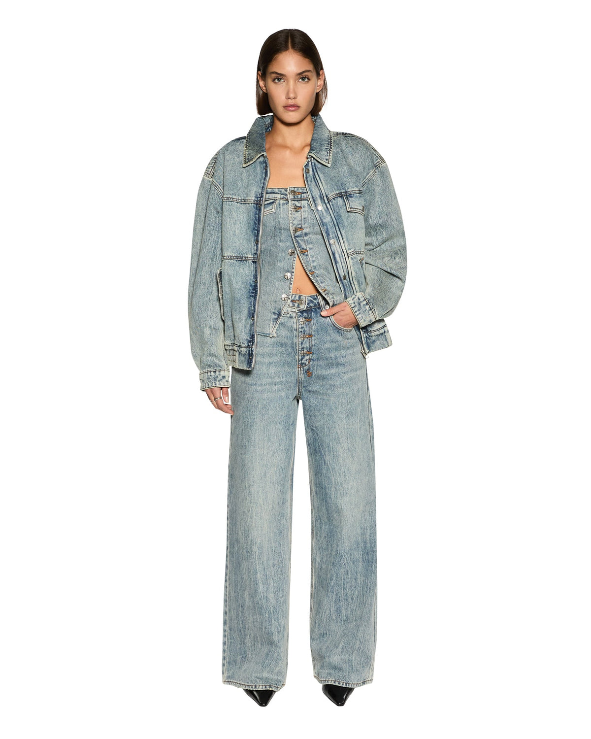 Womens Retro Bustier Youth Fitted Fashion Tops - Denim