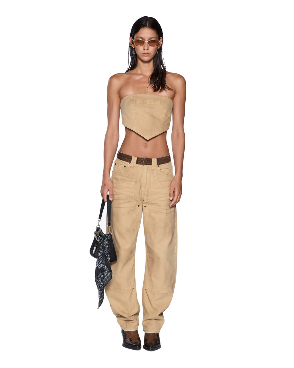 Womens Scarf Top Sierra Tan Fitted Fashion Tops - Tan