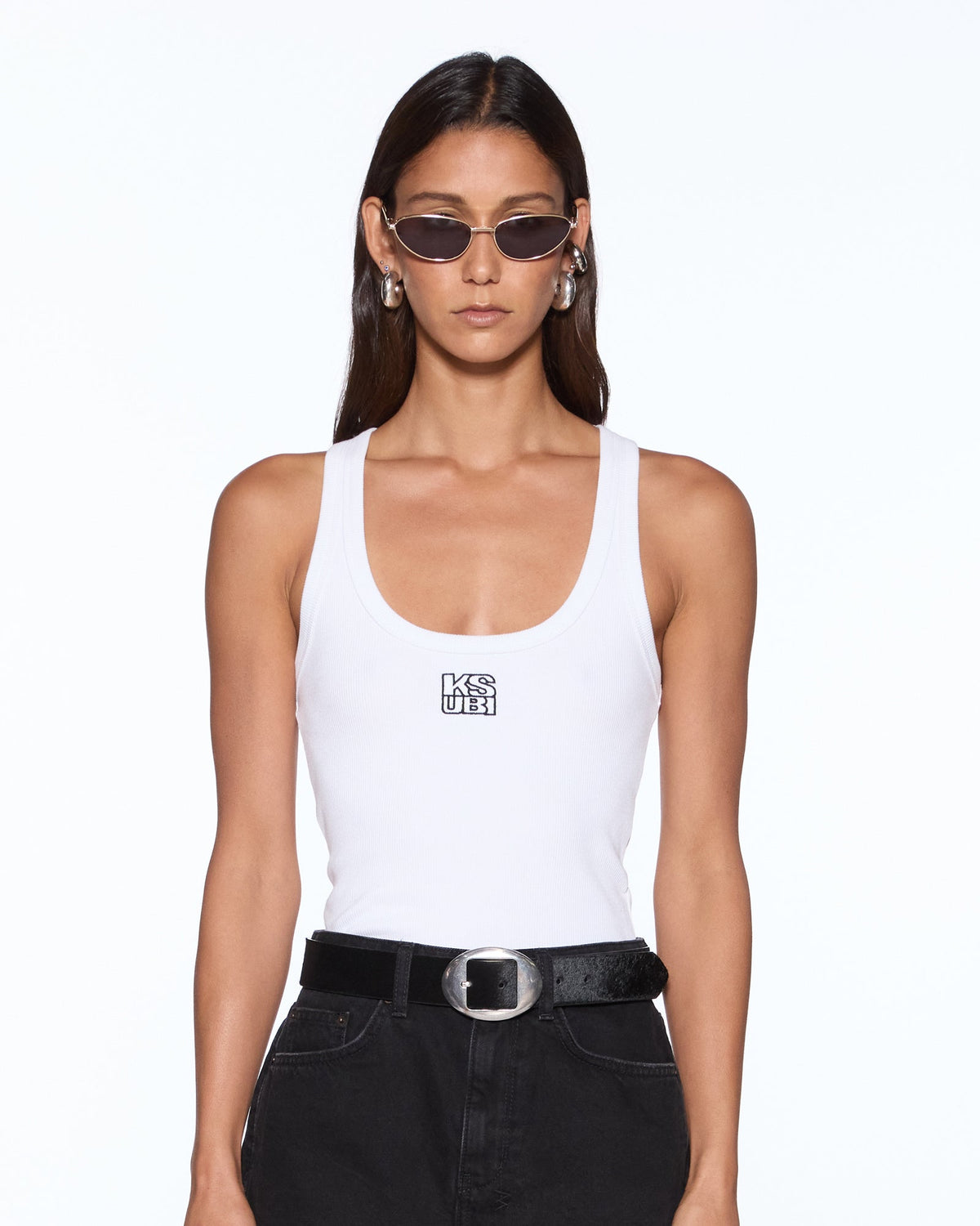Womens Stacked Origin Tank White Fitted Fashion Tops - White