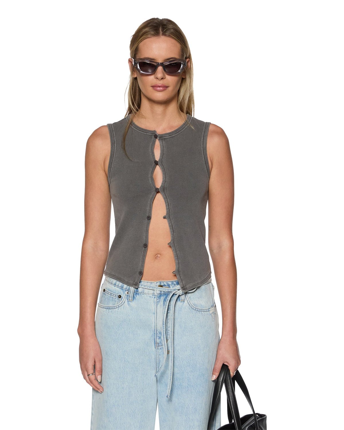 Womens Syndicate Xtra Rework Coal Fitted Fashion Tops - Grey