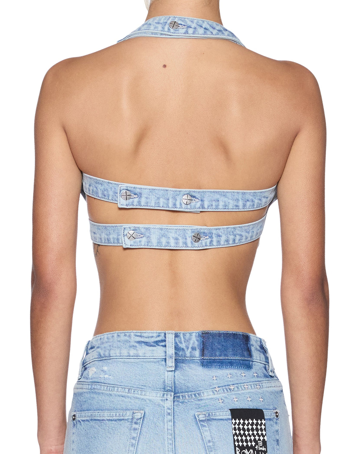 Womens Alma Halter Venice Fitted Fashion Tops - Denim
