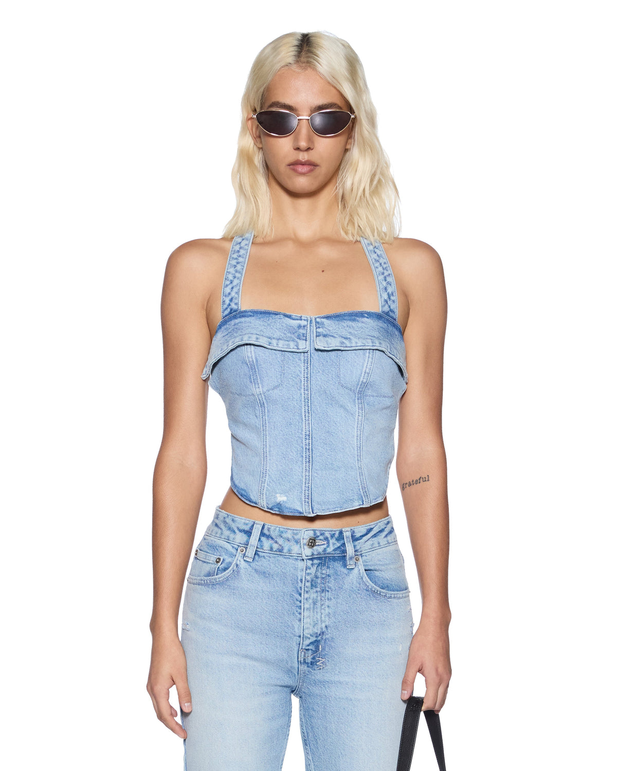 Womens Alma Halter Venice Fitted Fashion Tops - Denim
