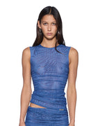Womens Rumor Top Denim Blue Fitted Fashion Tops - Blue