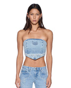 Womens Scarf Top Krystal Western Fitted Fashion Tops - Denim