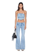 Womens Scarf Top Krystal Western Fitted Fashion Tops - Denim