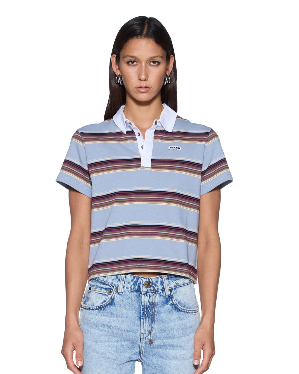 Womens Sott Shrunken Polo Multi Stripe Fitted Shirts - Multi Colour