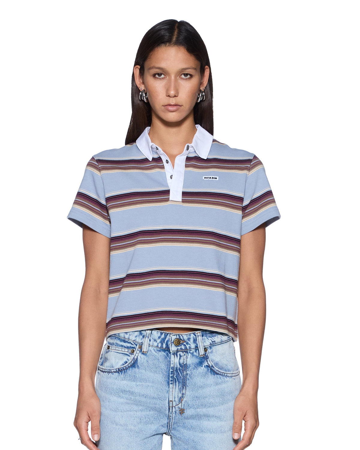 Womens Sott Shrunken Polo Multi Stripe Fitted Shirts - Multi Colour