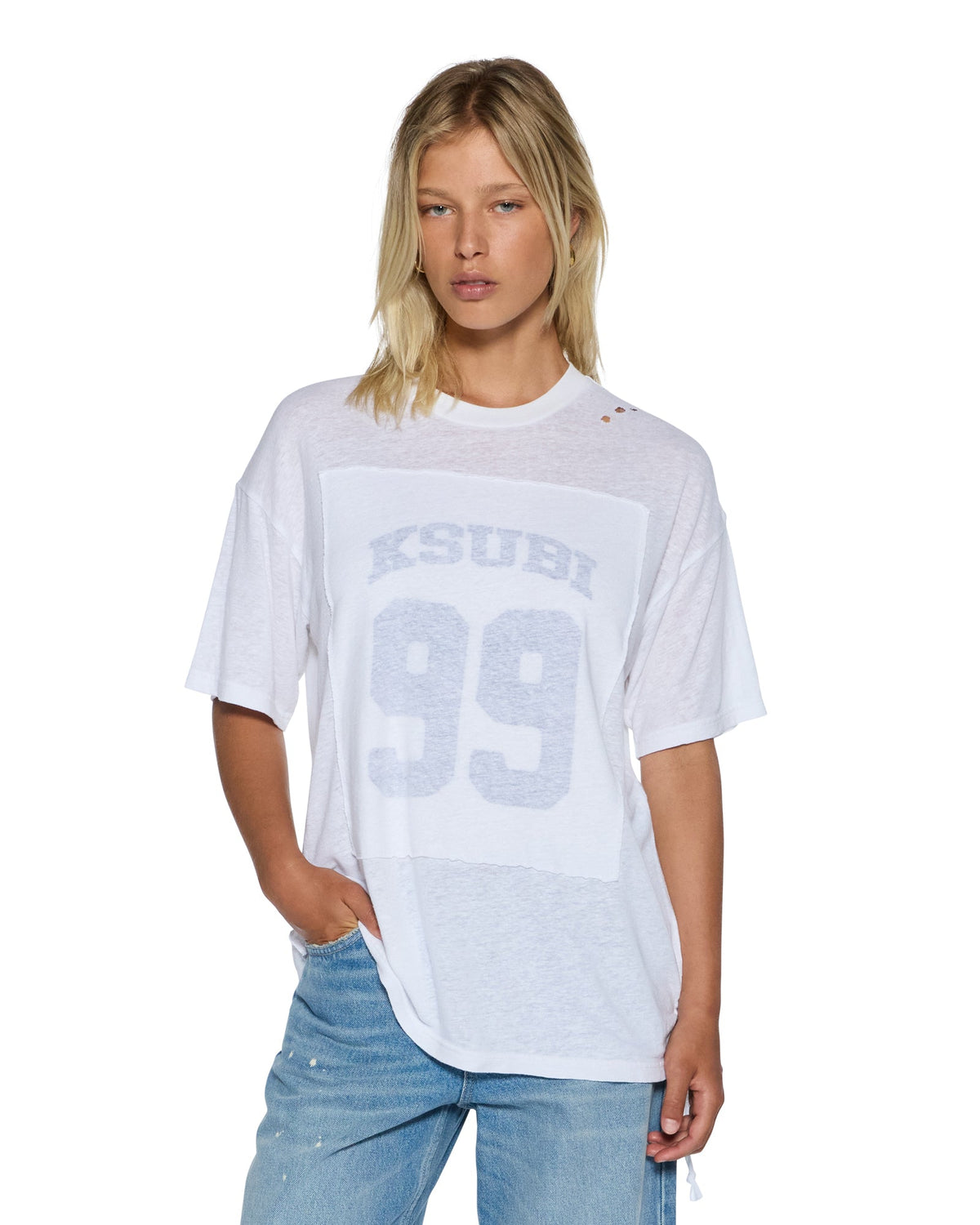 Womens 99 Oh G Tee Slub White Oversized Tees - White