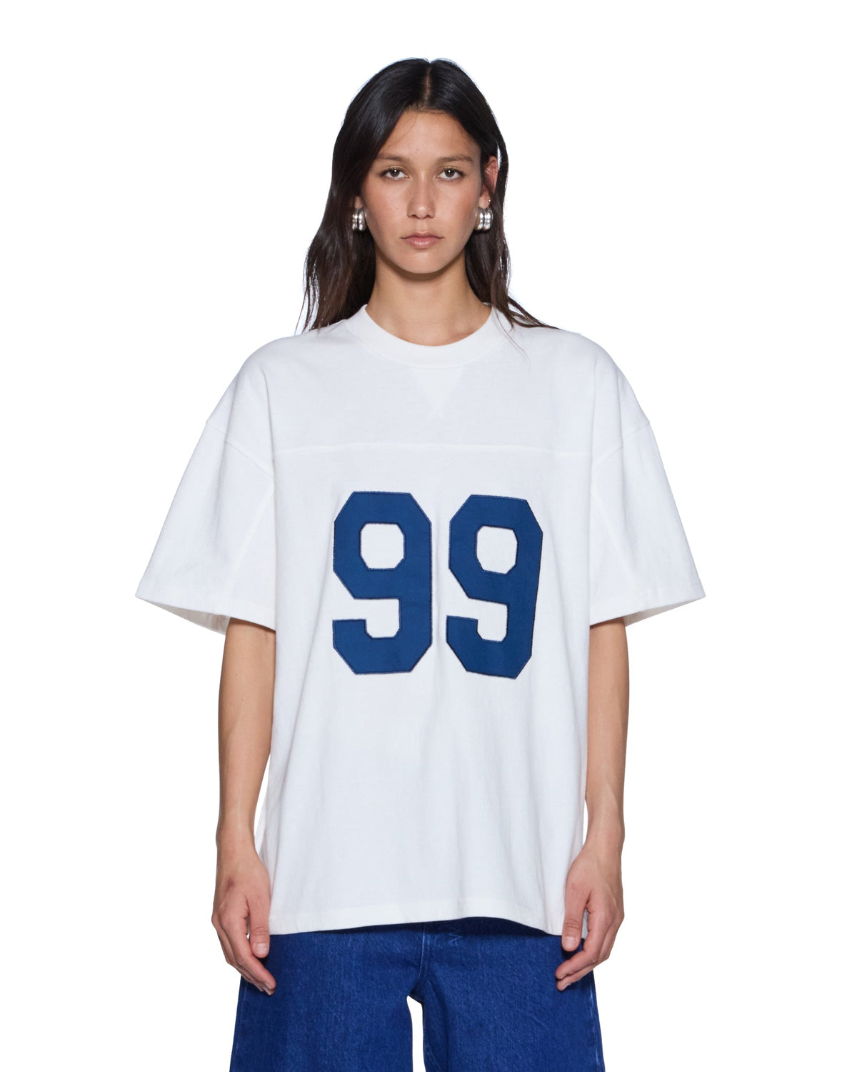 Womens 99 Jersey Boyfriend Ss Tee Vintage White Boxy Tees - White