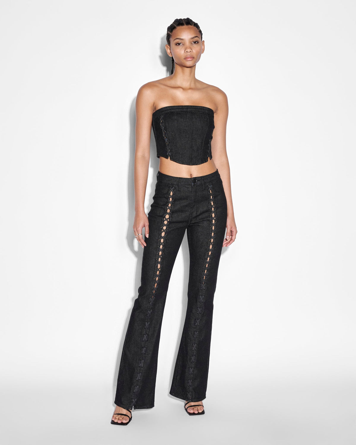 Womens Bustier Ebony Laced Fitted Fashion Tops - Black