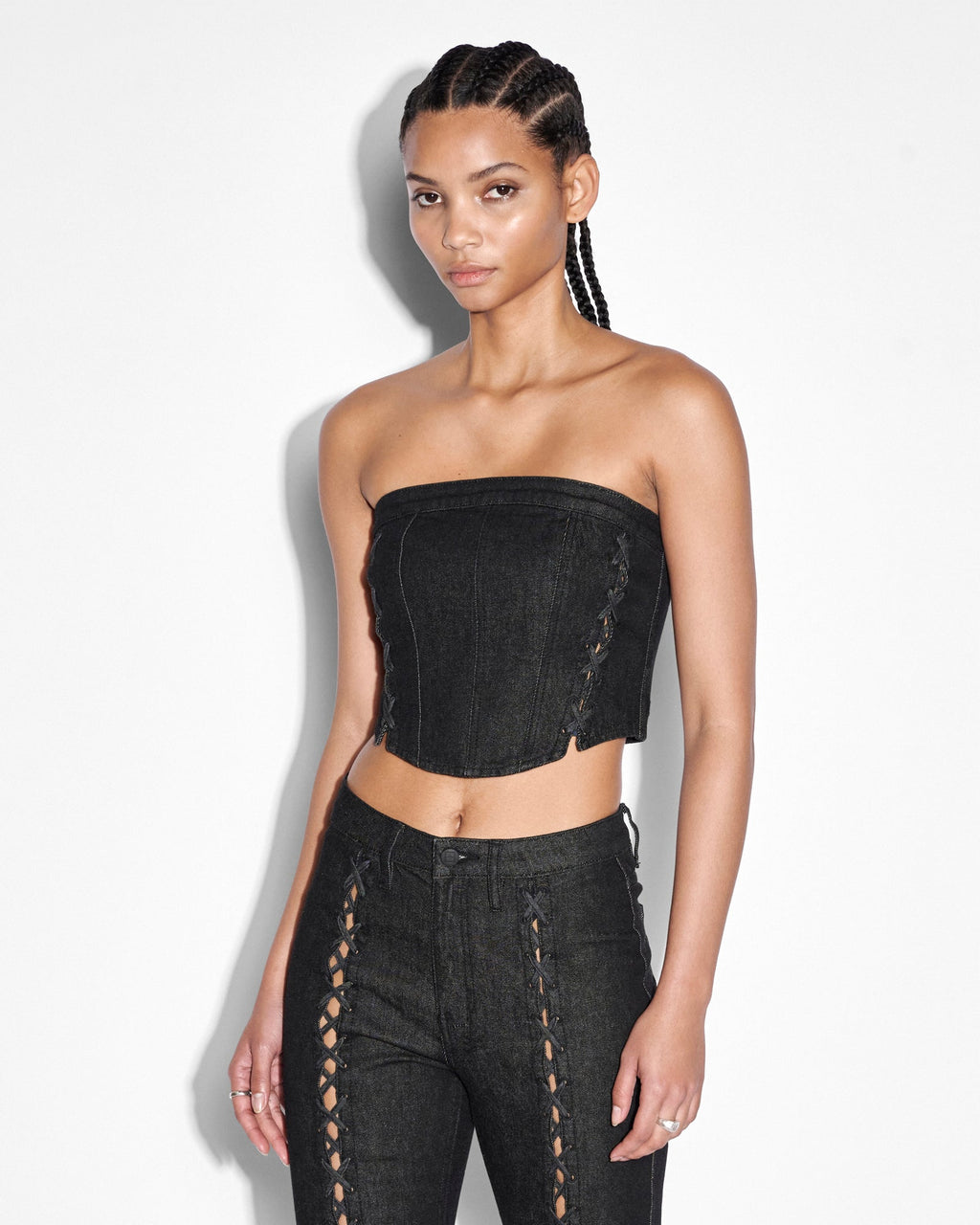 Womens Bustier Ebony Laced Fitted Fashion Tops - Black