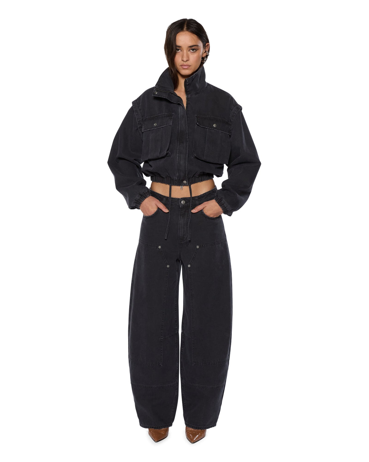 Womens Barrel Jean Carpenter Black Barrel Leg Denim Jeans - Black