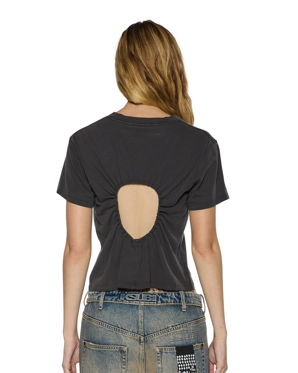 Womens Funny Bunny Shrunken Ss Tee Washed Black Fitted Tees - Grey