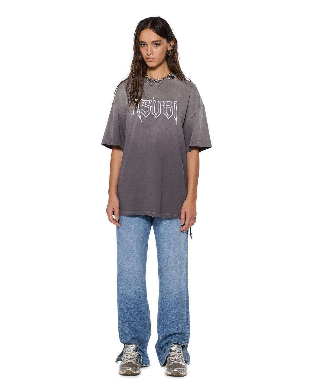 Womens Kingdom Boyfriend Ss Tee Charcoal Oversized Tees - Grey