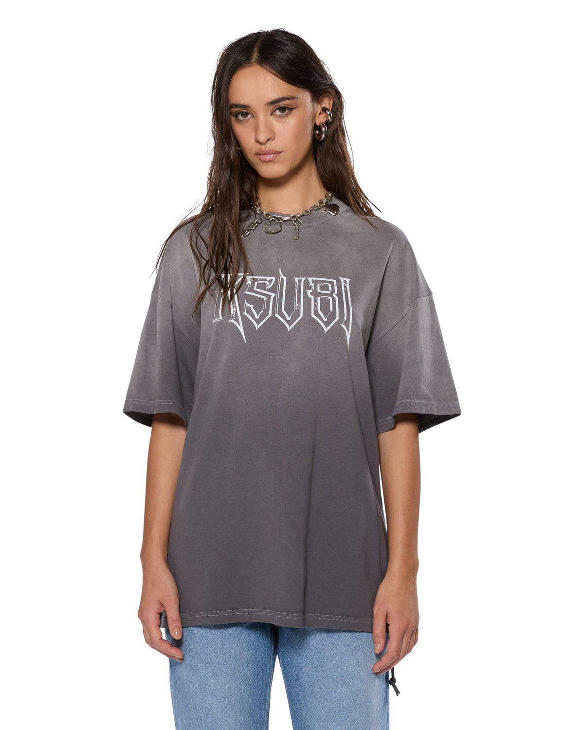 Womens Kingdom Boyfriend Ss Tee Charcoal Oversized Tees - Grey