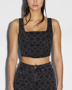 Womens Merge Bustier Iconic Etched Fitted Fashion Tops - Black