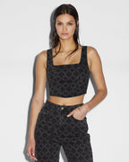 Womens Merge Bustier Iconic Etched Fitted Fashion Tops - Black