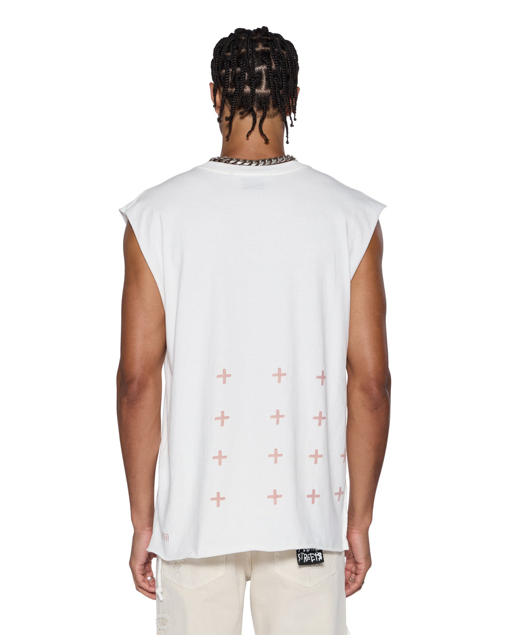 Mens Paradiso Cut Off Tee Vintage White Regular Tees - White