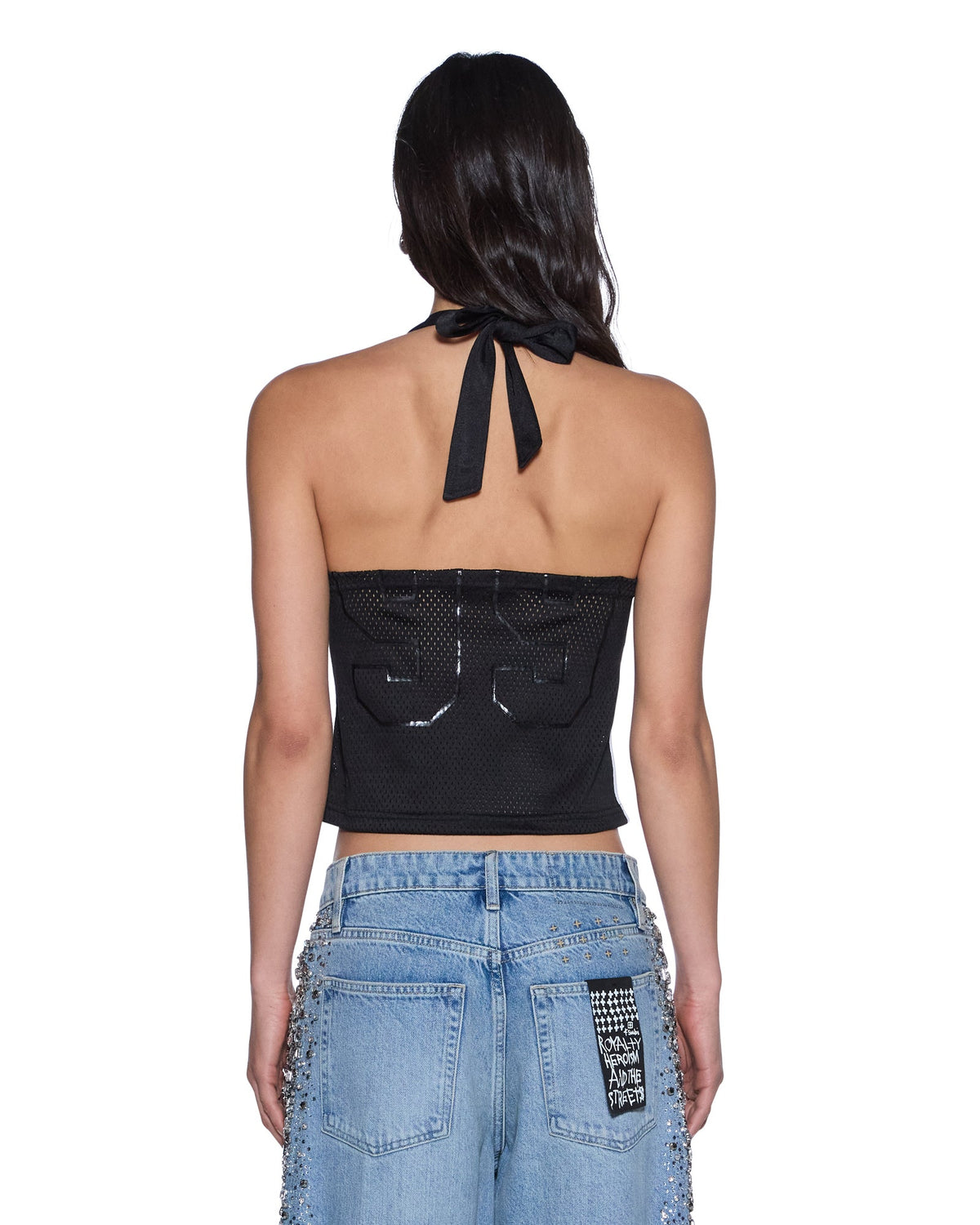 Womens Playoff Halter Jersey Black Slim Fashion Tops - Black