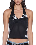 Womens Playoff Halter Jersey Black Slim Fashion Tops - Black