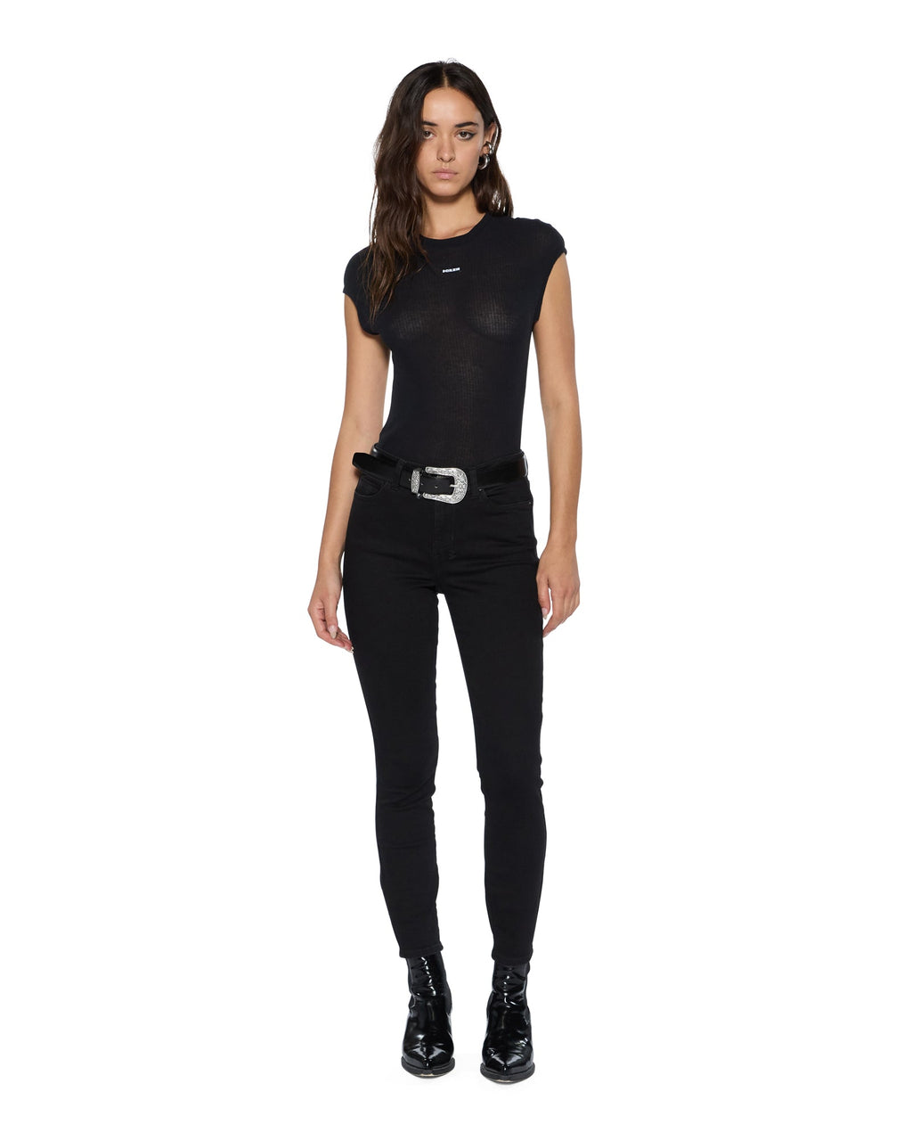 Womens Staple Ss Tee Black Sheer Fitted Tees - Black