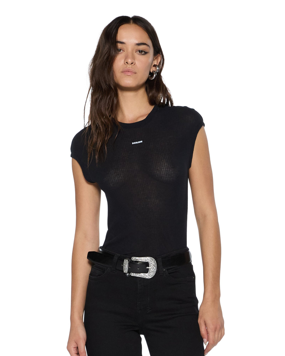 Womens Staple Ss Tee Black Sheer Fitted Tees - Black