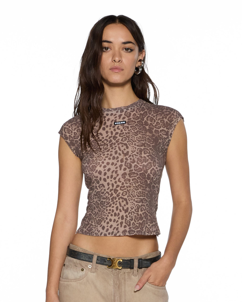 Womens Staple Ss Tee Leopard Fitted Tees - Multi Colour